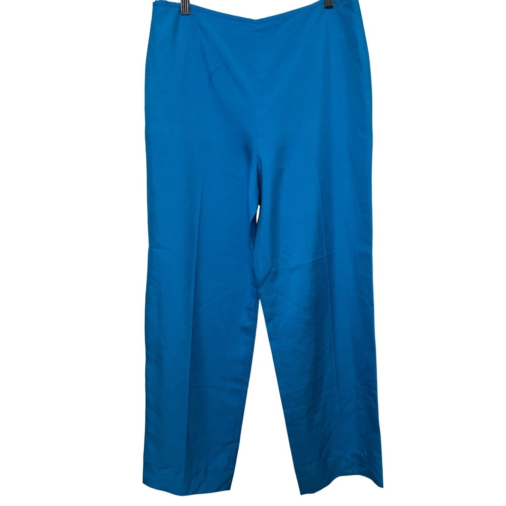 Tom and Linda Platt Womens Pants 8 Turquoise Blue Silk Shantung Wide Leg Luxury